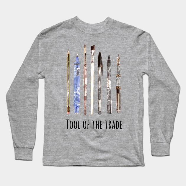 Tools of trade, drawing, creation, poet, writer, artist, watercolor style Long Sleeve T-Shirt by Collagedream